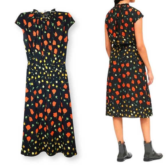 Banana Republic Black California Poppy Floral Print High Neck Midi Dress - Picture 1 of 9